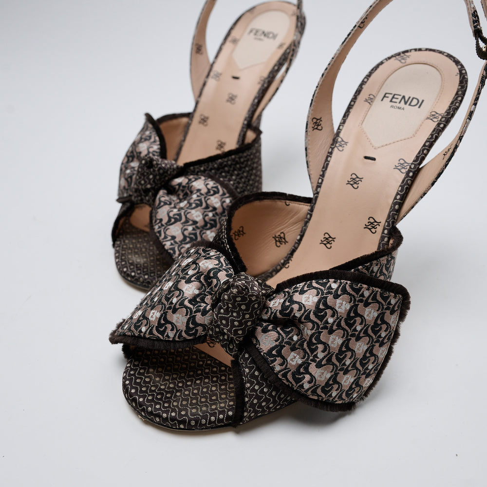 Brown and Beige FF Jacquard FFreedom Bow Slingbacks. (view 2)