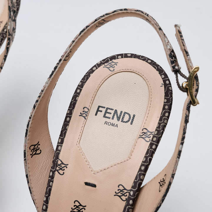 Brown and Beige FF Jacquard FFreedom Bow Slingbacks. (view 3)