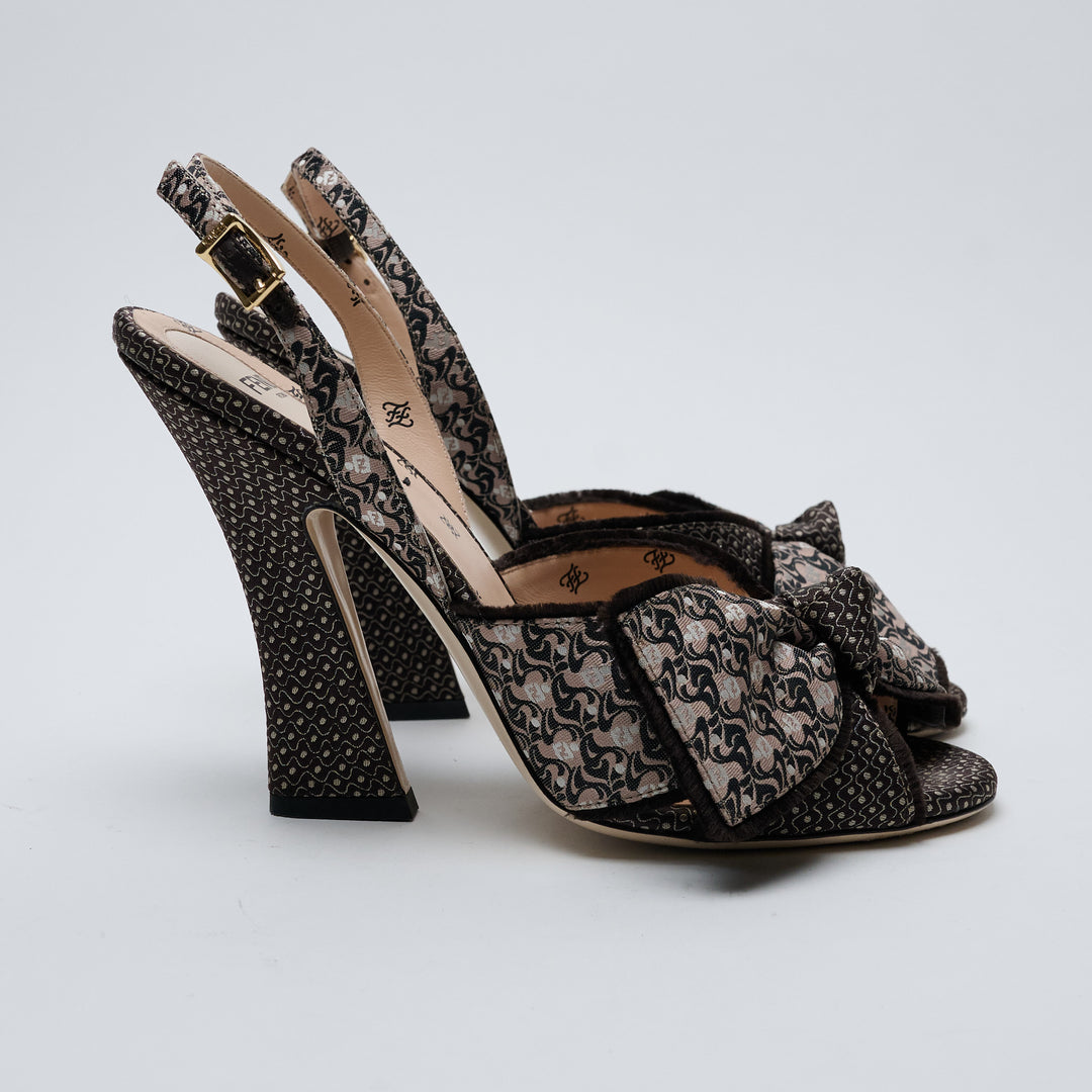 Brown and Beige FF Jacquard FFreedom Bow Slingbacks. (view 4)