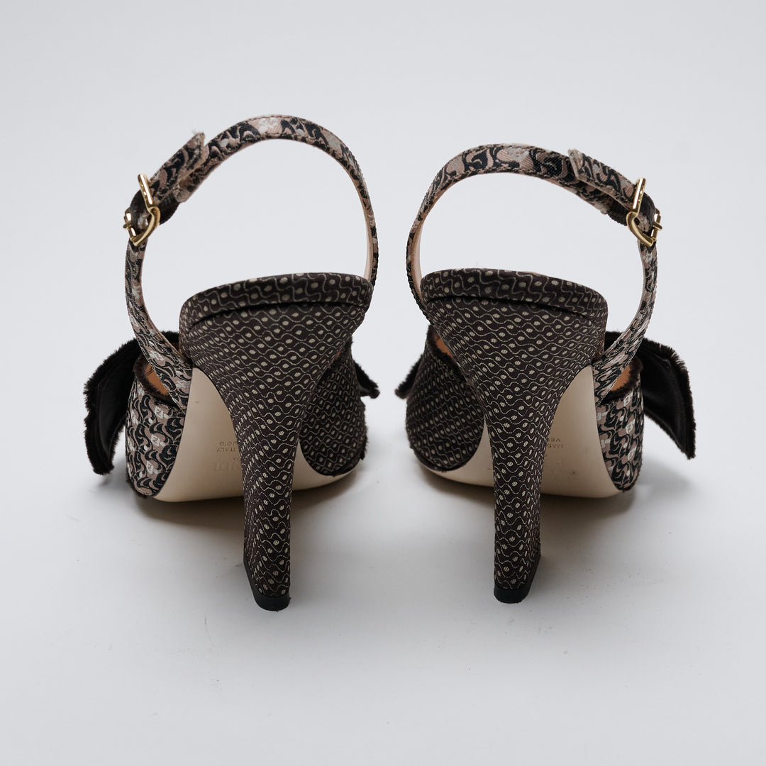 Brown and Beige FF Jacquard FFreedom Bow Slingbacks. (view 5)