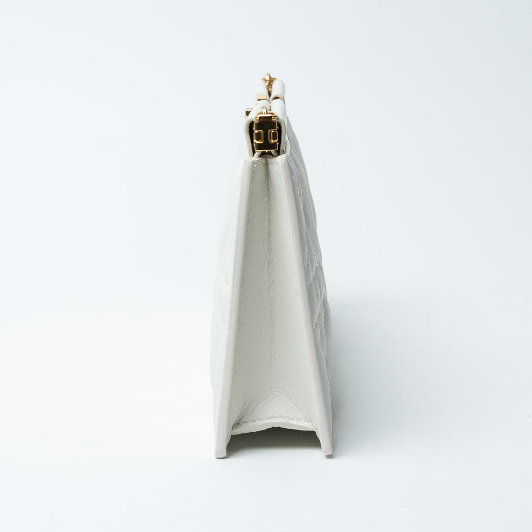 White Cannage Calfskin Leather Caro Colle Noire Clutch. (view 3)