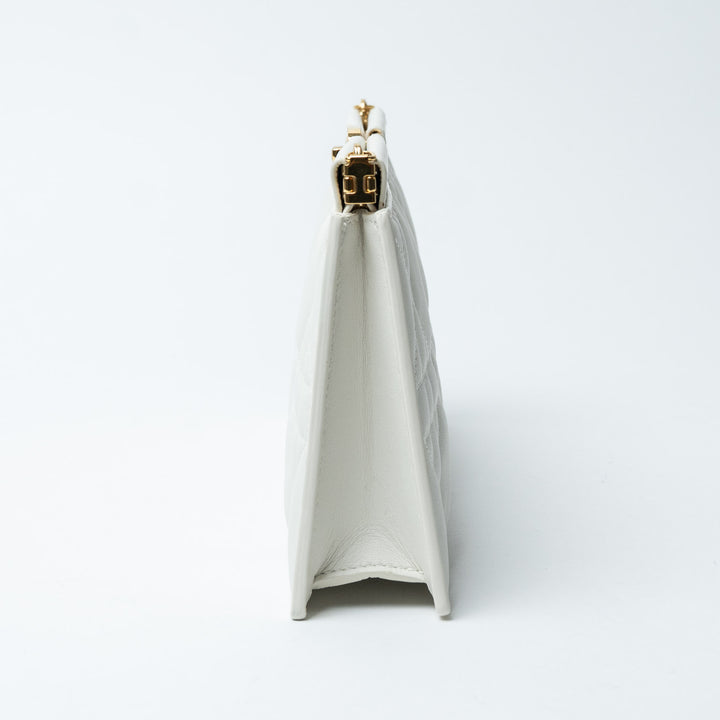 White Cannage Calfskin Leather Caro Colle Noire Clutch. (view 3)