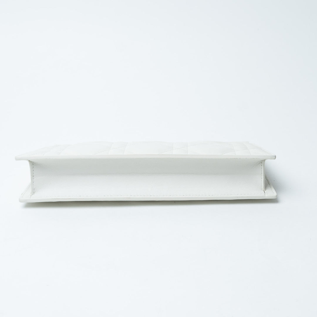 White Cannage Calfskin Leather Caro Colle Noire Clutch. (view 4)