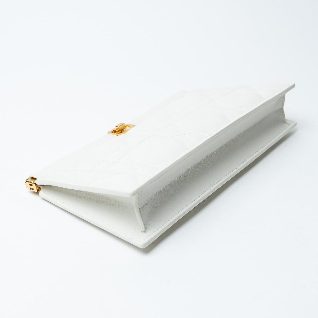 White Cannage Calfskin Leather Caro Colle Noire Clutch. (view 5)