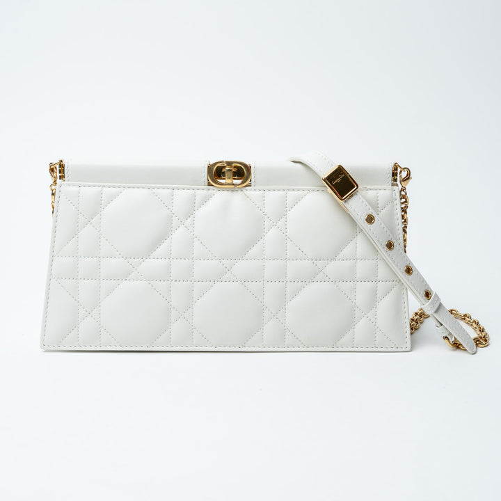 White Cannage Calfskin Leather Caro Colle Noire Clutch. (view 6)