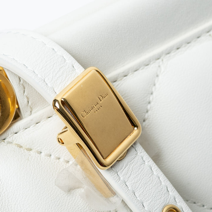 White Cannage Calfskin Leather Caro Colle Noire Clutch. (view 7)