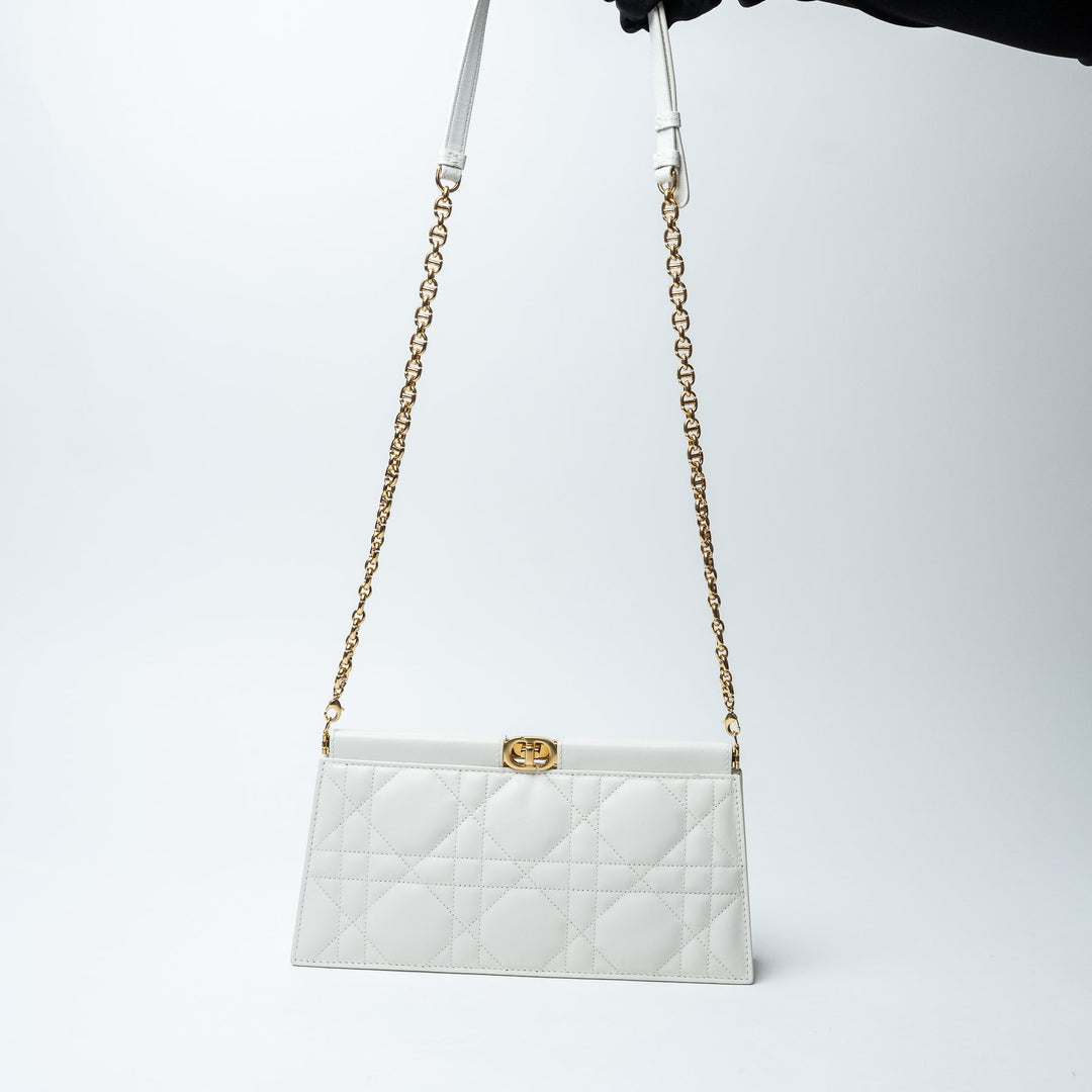 White Cannage Calfskin Leather Caro Colle Noire Clutch. (view 8)