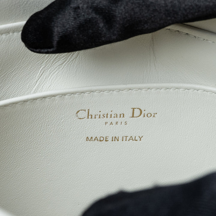 White Cannage Calfskin Leather Caro Colle Noire Clutch. (view 10)