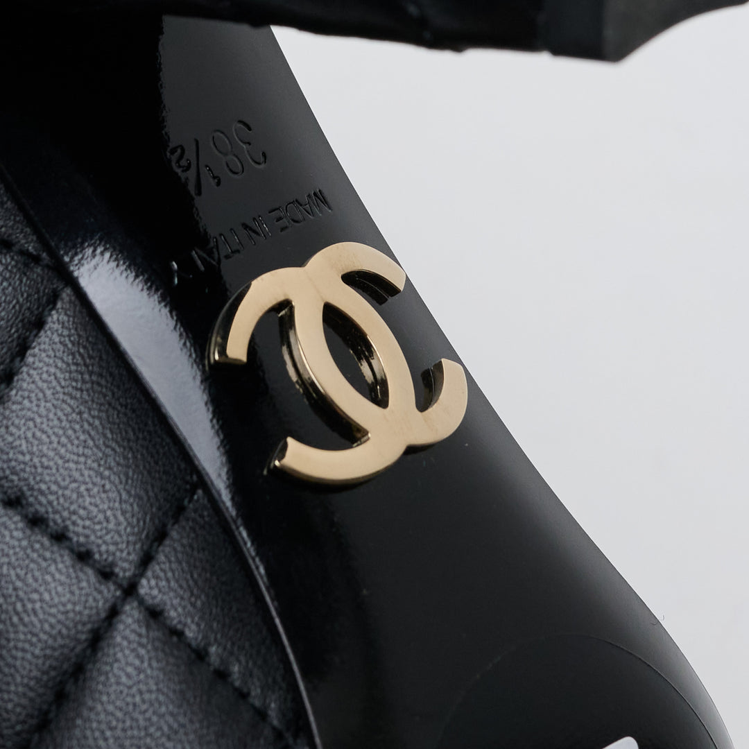 Black Quilted Lambskin Leather Cap Toe Pumps. (view 7)