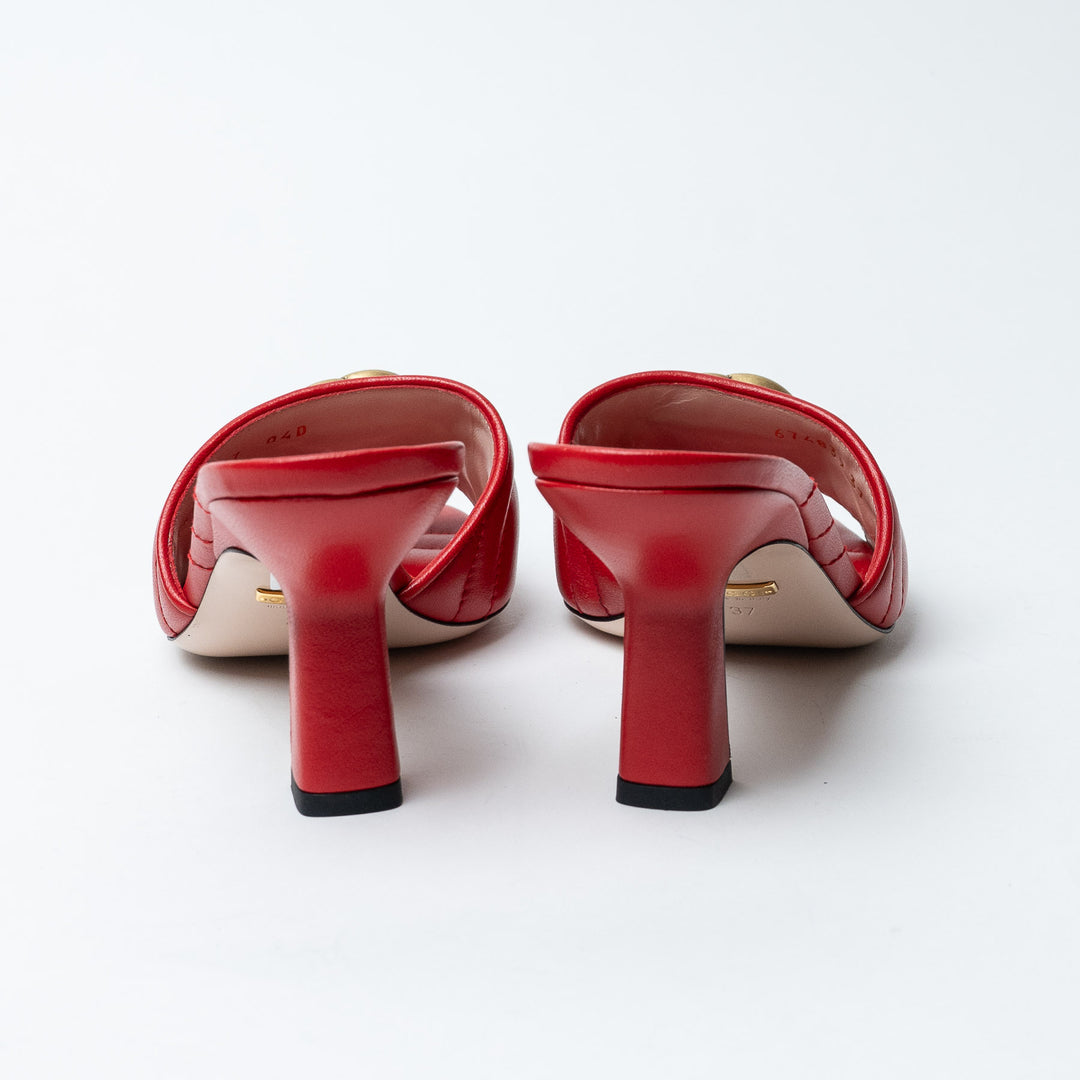 Red Chevron Quilted Leather GG Marmont Heeled Mules. (view 3)