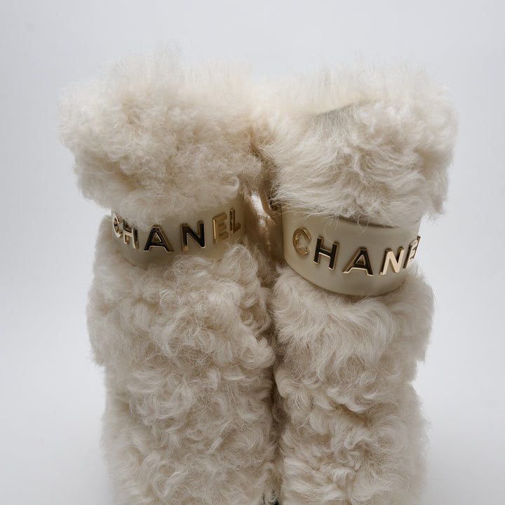 Ivory Shearling Lace-Up Boots. (view 5)