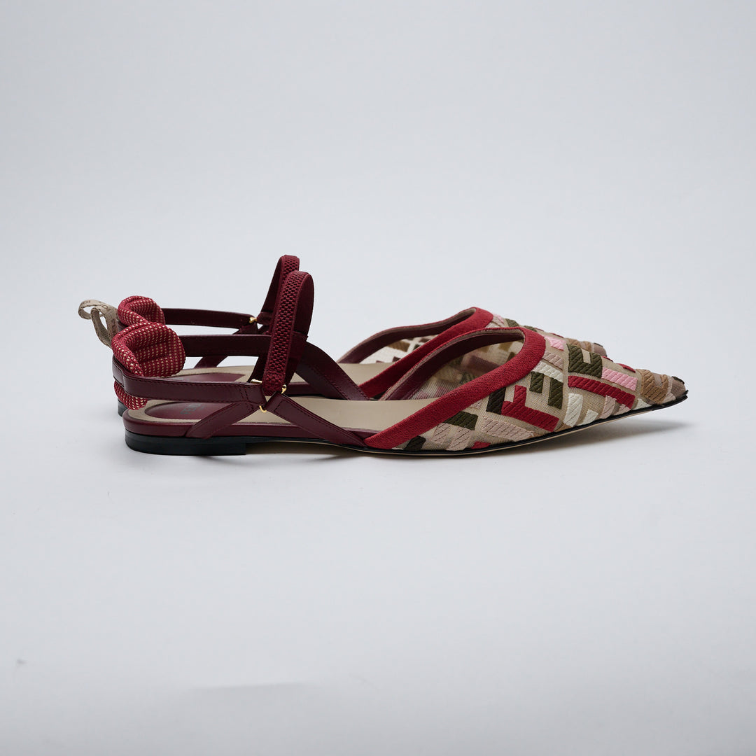Red and Beige FF Fabric Slingback Flats. (view 2)