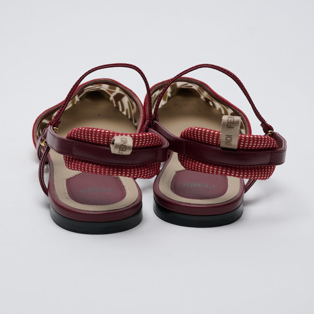 Red and Beige FF Fabric Slingback Flats. (view 3)