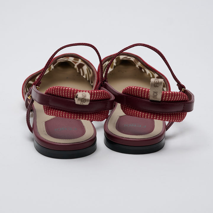 Red and Beige FF Fabric Slingback Flats. (view 3)