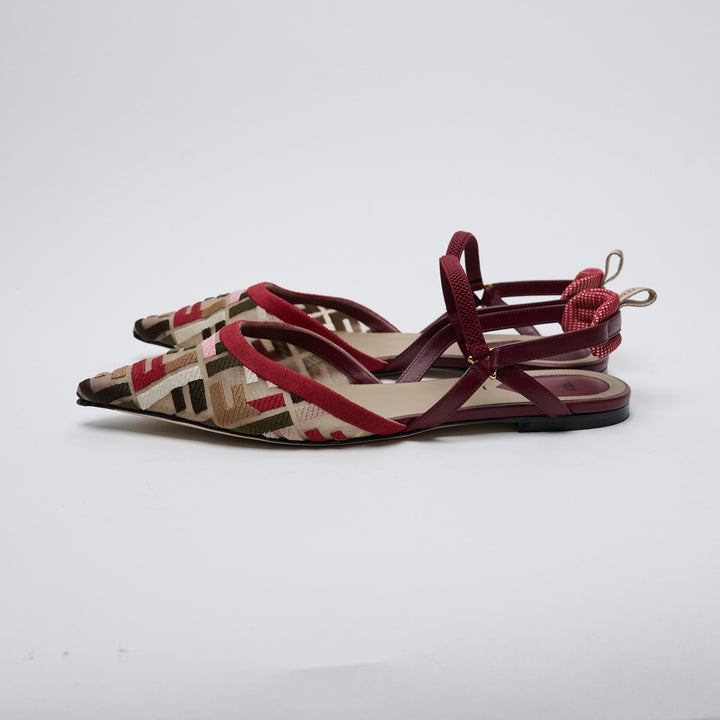 Red and Beige FF Fabric Slingback Flats. (view 4)