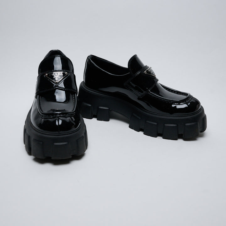 Black Patent Leather Monolith Platform Loafers. (view 2)