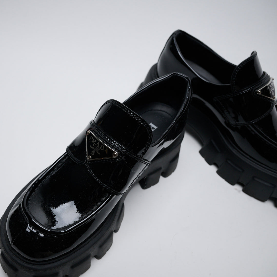 Black Patent Leather Monolith Platform Loafers. (view 3)