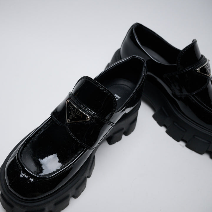 Black Patent Leather Monolith Platform Loafers. (view 3)