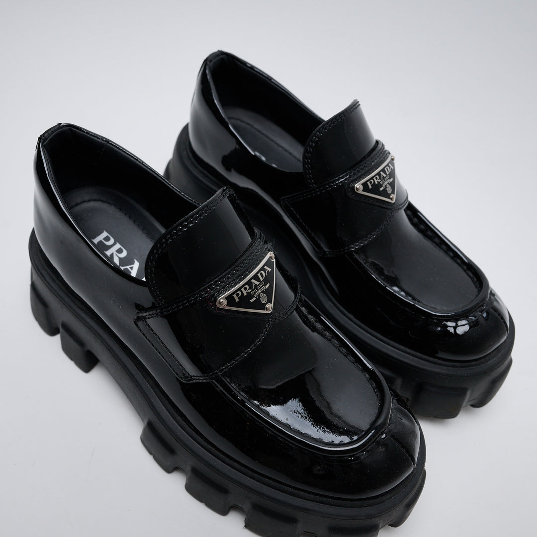 Black Patent Leather Monolith Platform Loafers. (view 4)