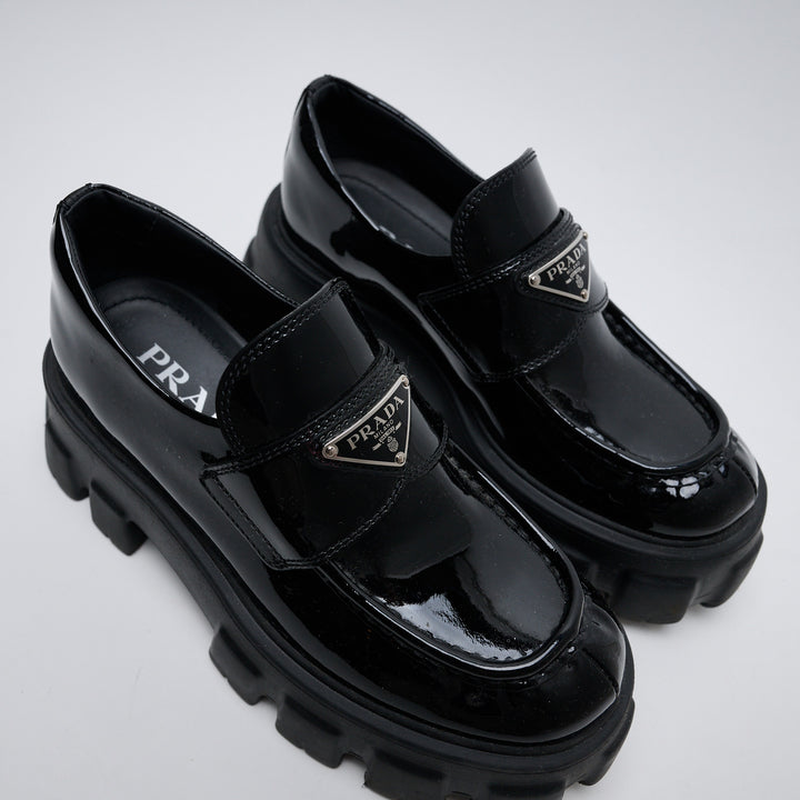 Black Patent Leather Monolith Platform Loafers. (view 4)