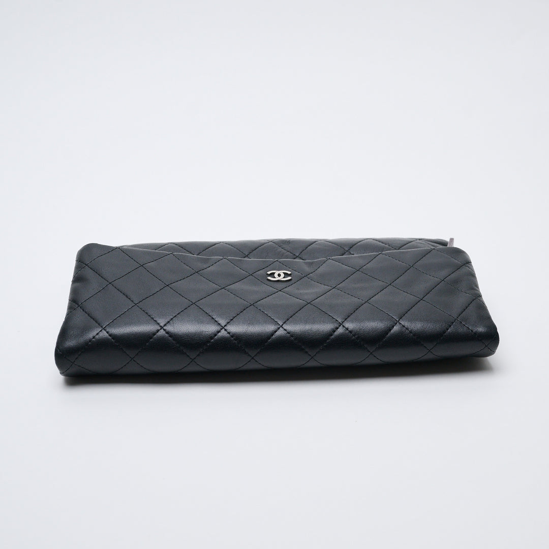 Black Lambskin Leather Quilted Fold-Over Clutch. (view 6)
