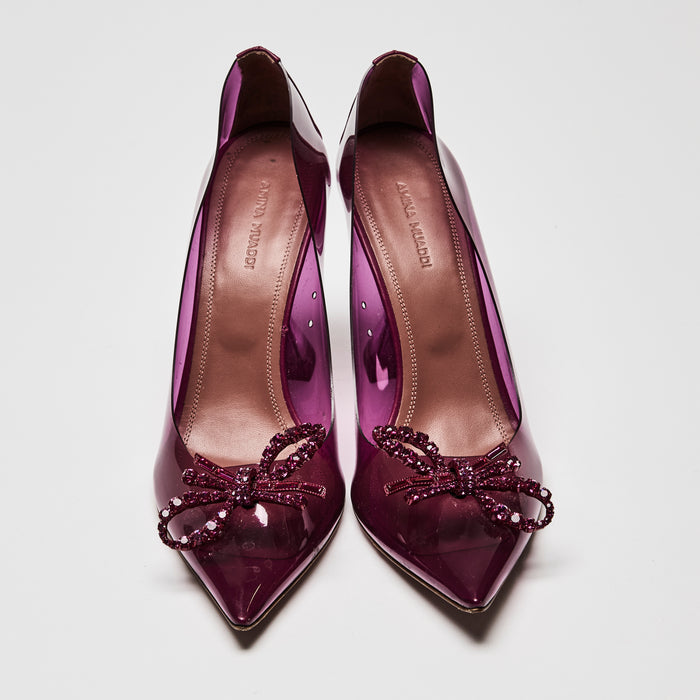 Amina Muaddi Magenta Rosie Glass Slingback Pumps With Crystals Size 39.5