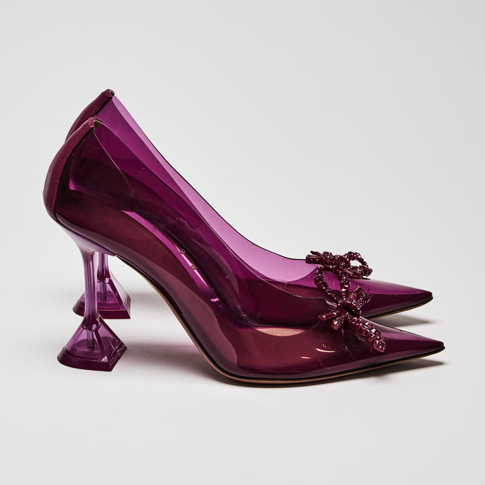 Amina Muaddi Magenta Rosie Glass Slingback Pumps With Crystals Size 39.5