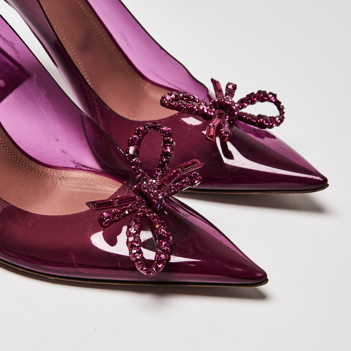 Amina Muaddi Magenta Rosie Glass Slingback Pumps With Crystals Size 39.5