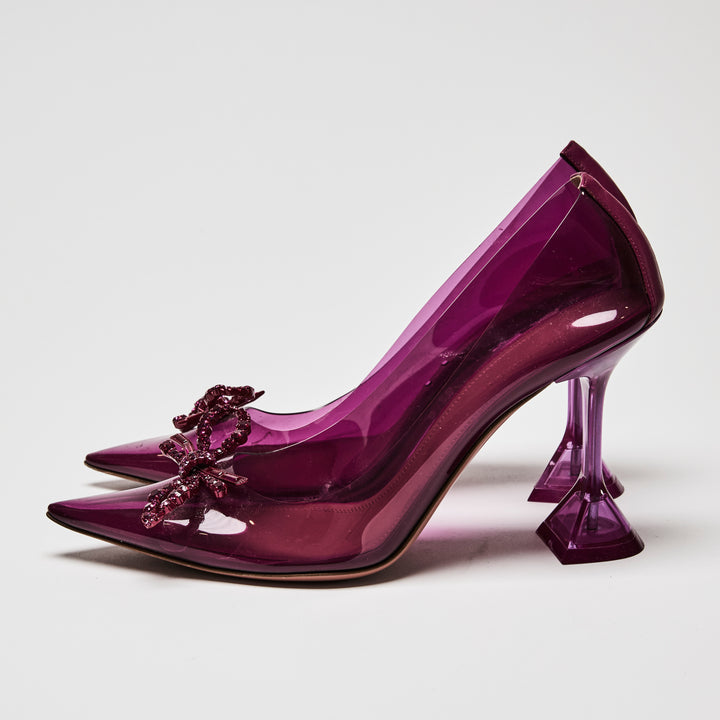 Amina Muaddi Magenta Rosie Glass Slingback Pumps With Crystals Size 39.5