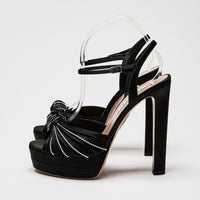 Aquazzura Black Satin Atelier Ankle Strap Pumps with Crystals Size 40