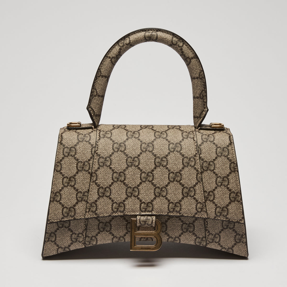 Gucci x Balenciaga Coated Monogram Canvas The Hacker Project Hour Glass Top Handle Hand Bag