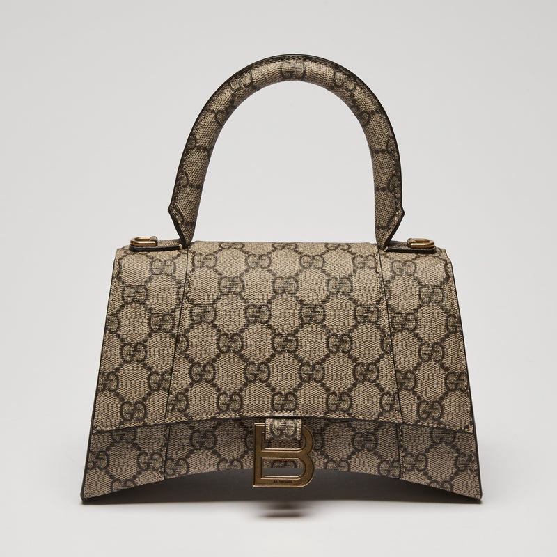 Gucci x Balenciaga Coated Monogram Canvas The Hacker Project Hour Glass Top Handle Hand Bag