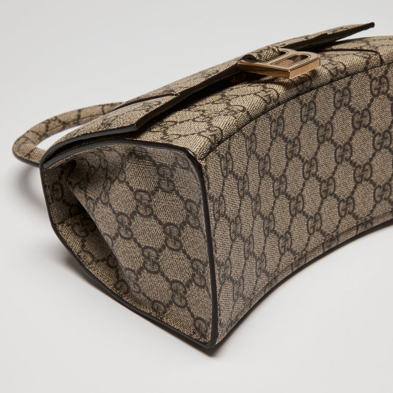 Gucci x Balenciaga Coated Monogram Canvas The Hacker Project Hour Glass Top Handle Hand Bag