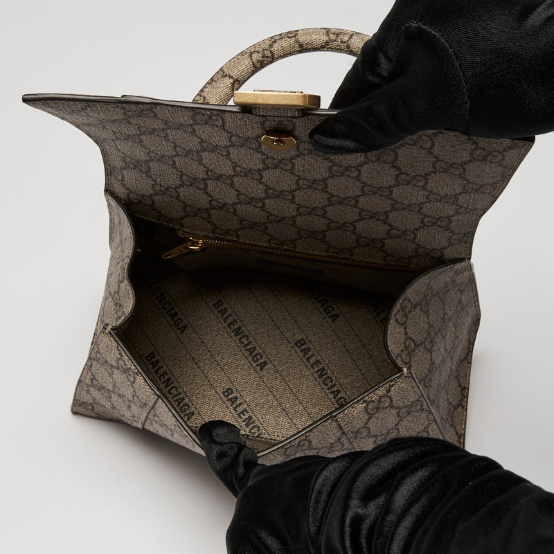Gucci x Balenciaga Coated Monogram Canvas The Hacker Project Hour Glass Top Handle Hand Bag