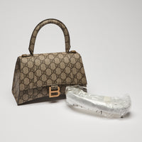 Gucci x Balenciaga Coated Monogram Canvas The Hacker Project Hour Glass Top Handle Hand Bag