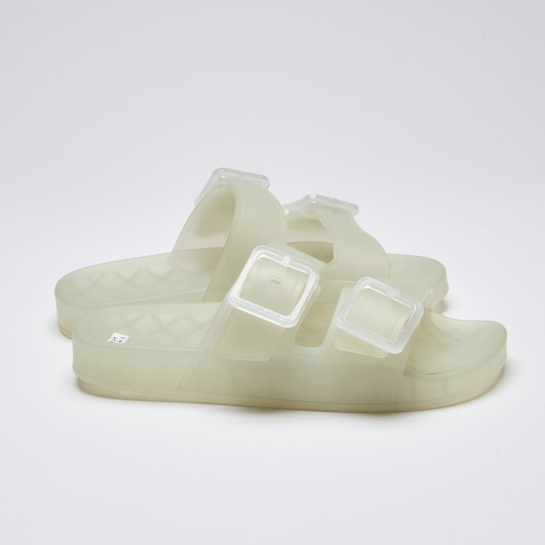 Excellent Pre-Loved Frosted Transparent Jelly Sandals with 2 Buckles.(side)