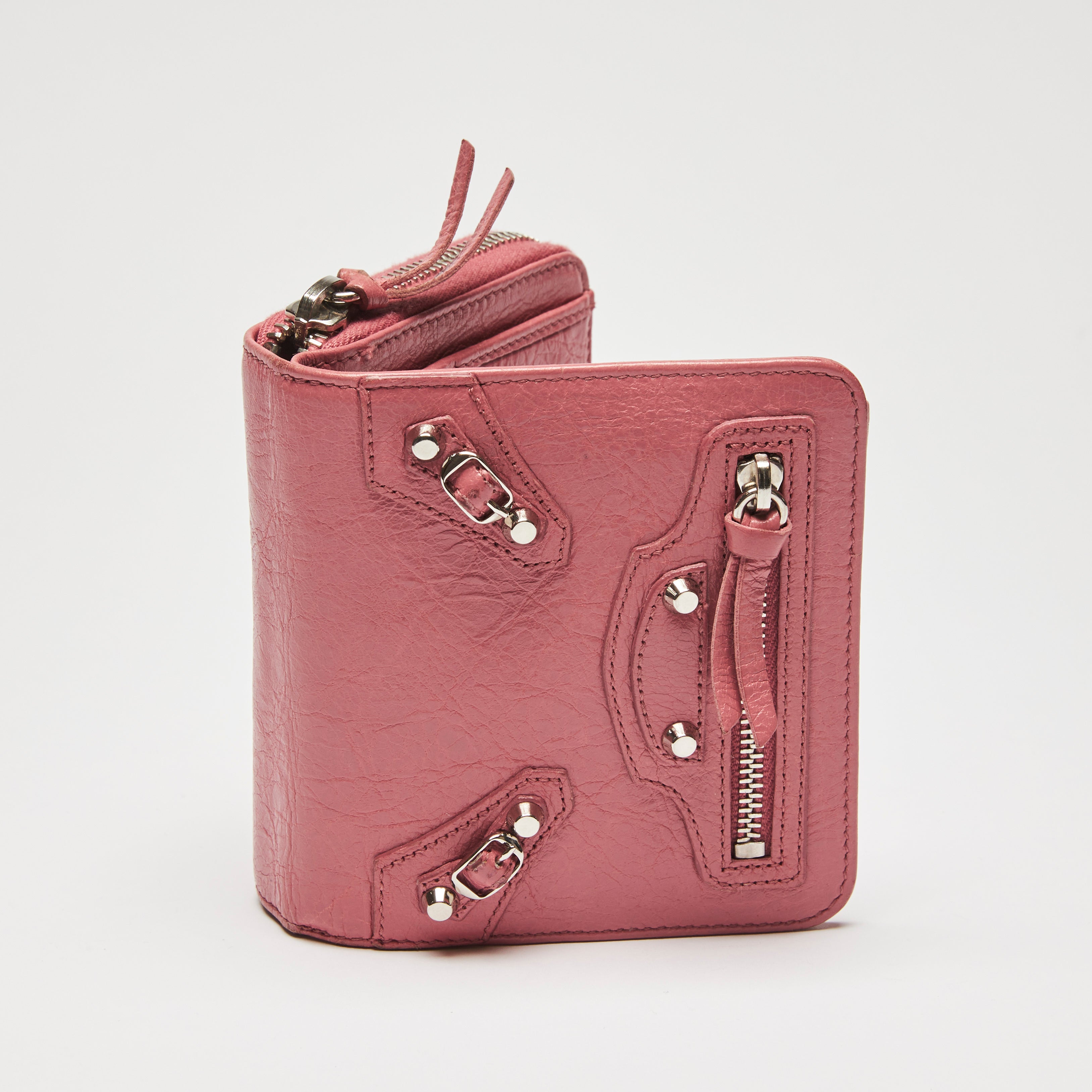 Balenciaga Pink Crumpled Leather City Bifold Wallet | Luxury Finds