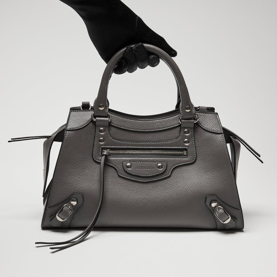 Balenciaga Grey Grained Calfskin Leather Small Neo Classic City Bag