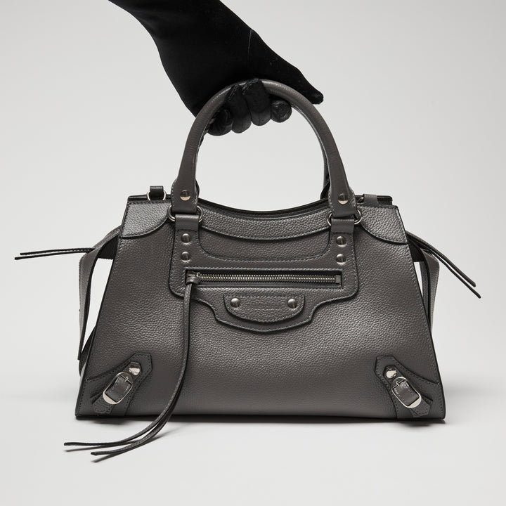 Balenciaga Grey Grained Calfskin Leather Small Neo Classic City Bag