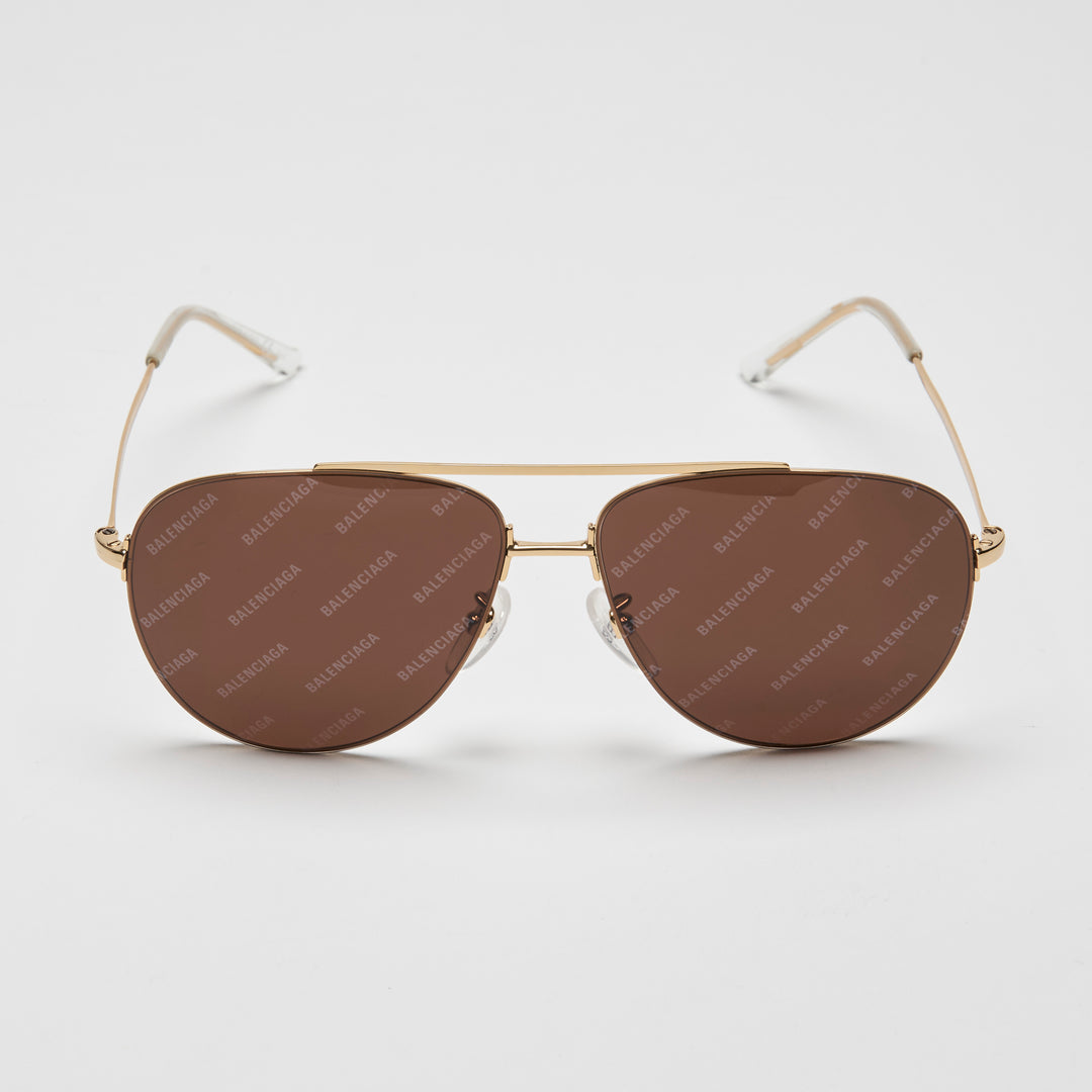 Balenciaga Gold-Tone Aviator Branded Lens Sunglasses