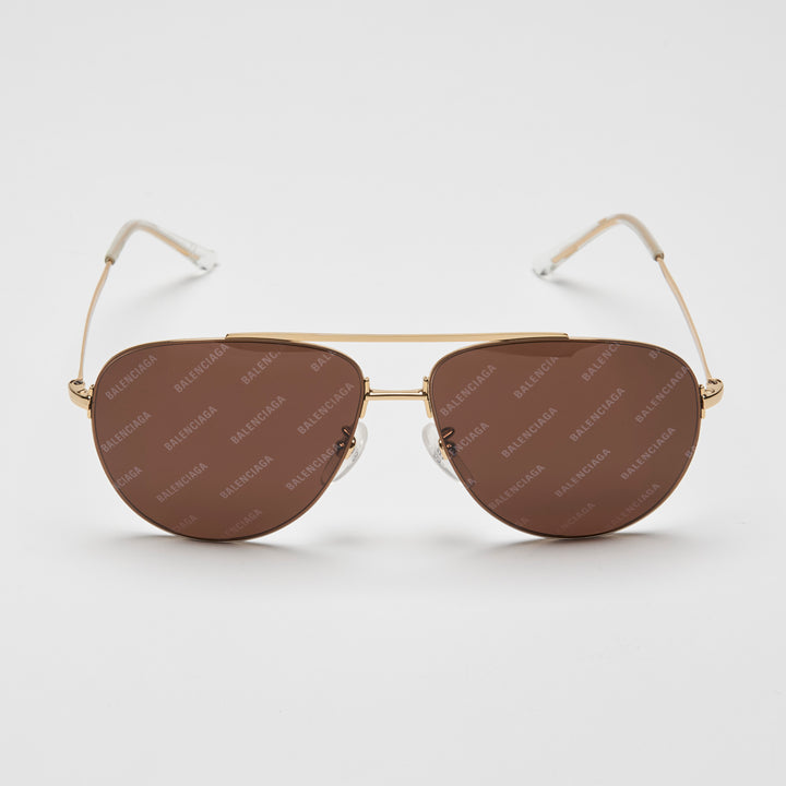 Balenciaga Gold-Tone Aviator Branded Lens Sunglasses
