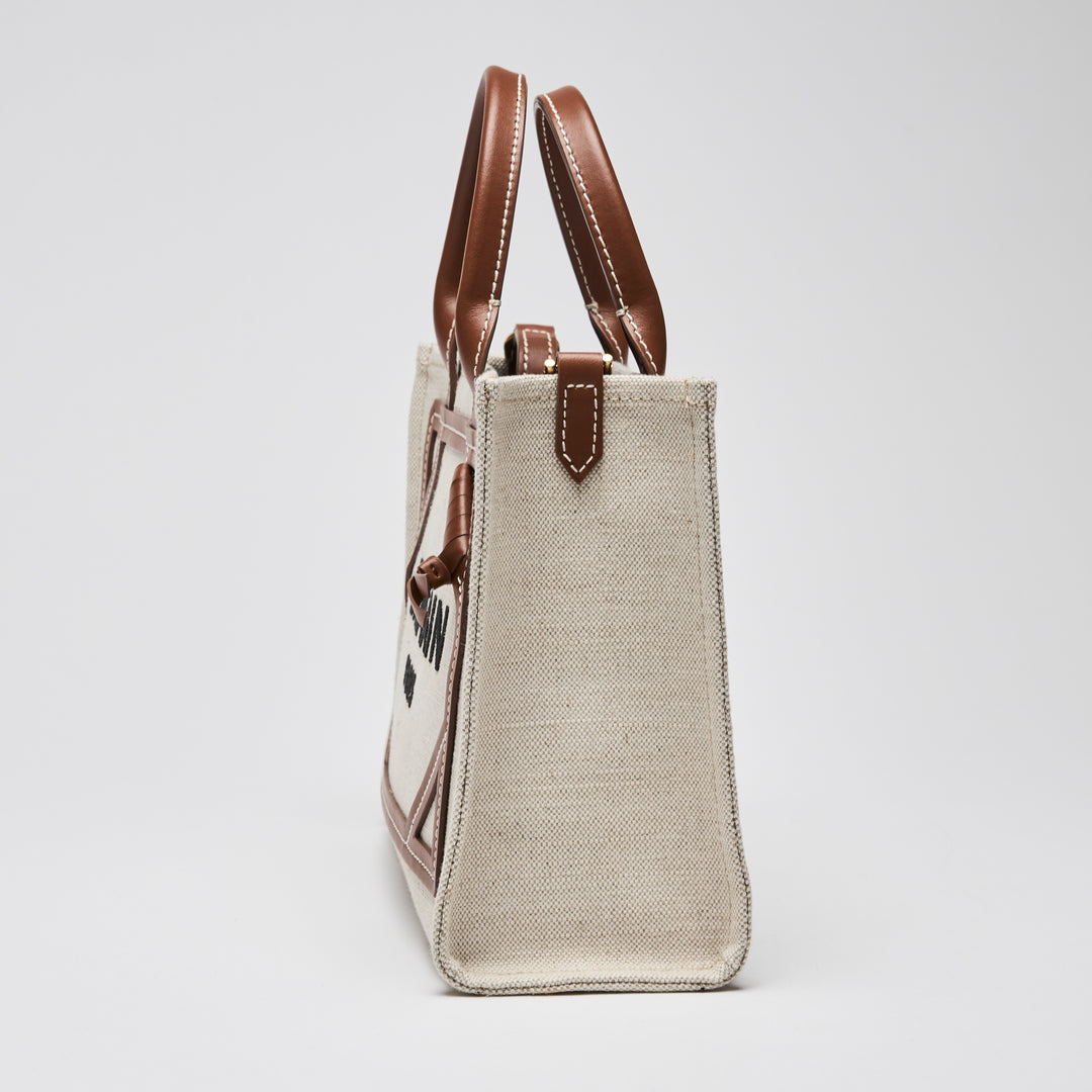 Balmain Beige Canvas & Brown Leather Small B-Army Tote Bag