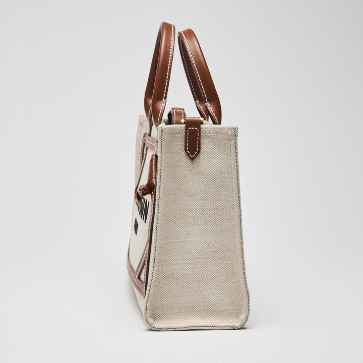 Balmain Beige Canvas & Brown Leather Small B-Army Tote Bag