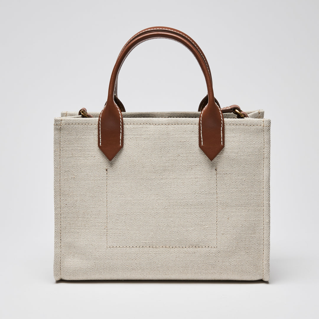 Balmain Beige Canvas & Brown Leather Small B-Army Tote Bag