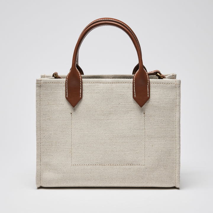 Balmain Beige Canvas & Brown Leather Small B-Army Tote Bag