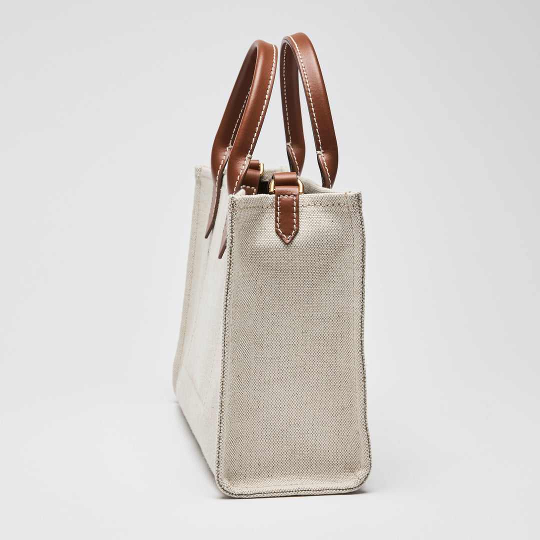 Balmain Beige Canvas & Brown Leather Small B-Army Tote Bag