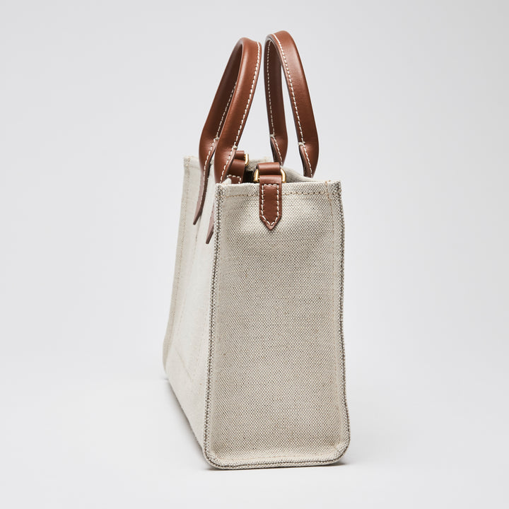 Balmain Beige Canvas & Brown Leather Small B-Army Tote Bag