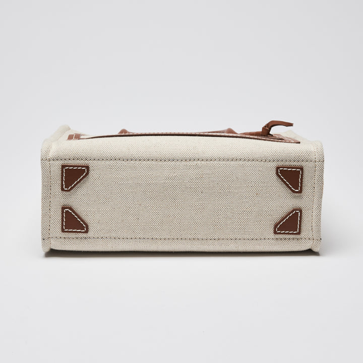 Balmain Beige Canvas & Brown Leather Small B-Army Tote Bag