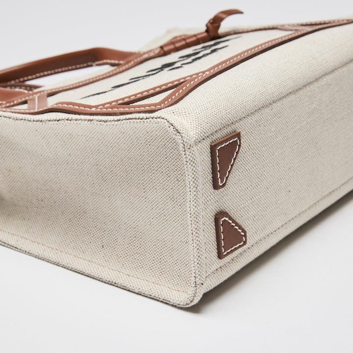 Balmain Beige Canvas & Brown Leather Small B-Army Tote Bag