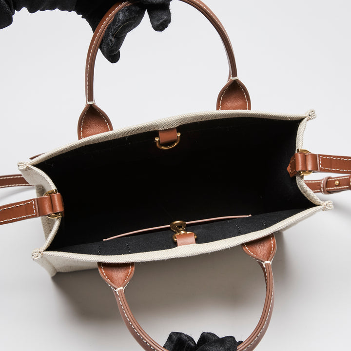 Balmain Beige Canvas & Brown Leather Small B-Army Tote Bag